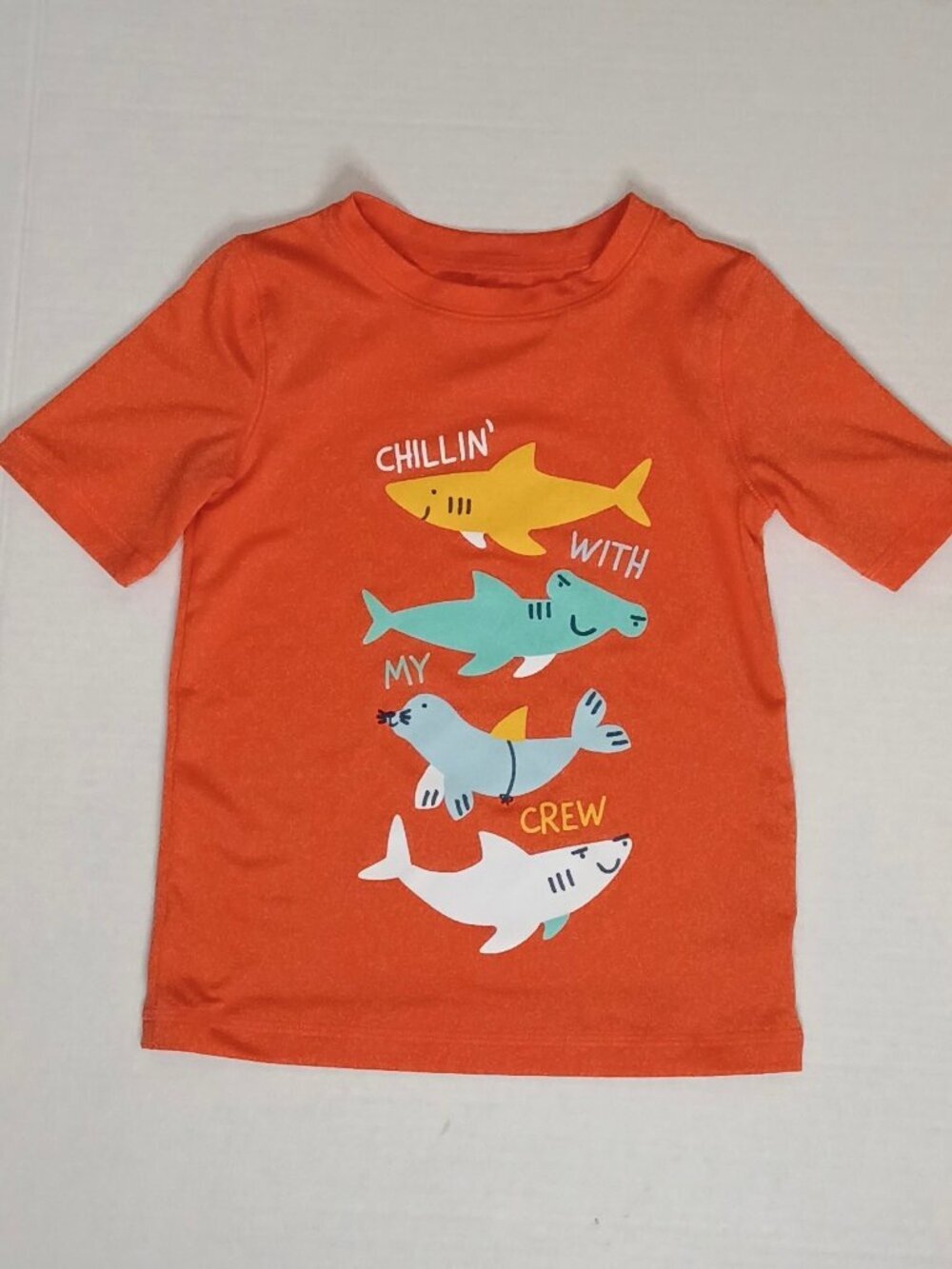 Cat & Jack Boys Rash Guard Swim Shirt 5T Orange Shark